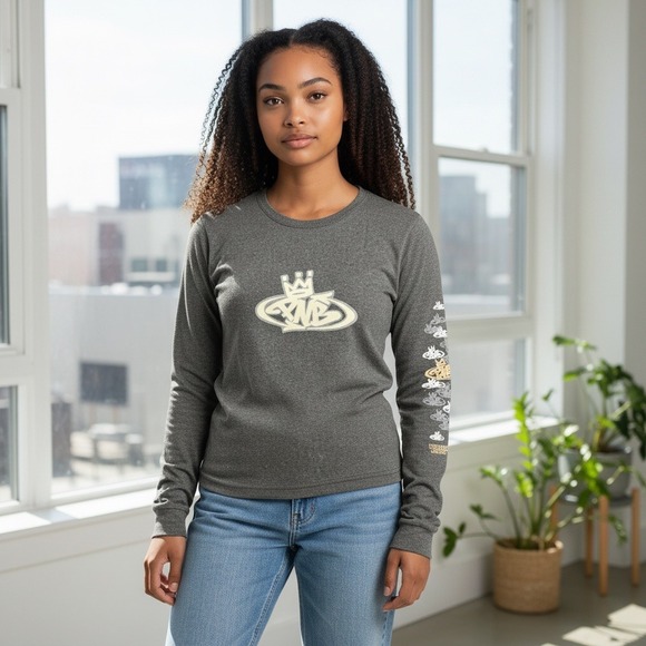 PNB Nation Clothing Tops - Vintage PNB Nation Clothing Grey Long Sleeve Graphic T Shirt Women's Size M NEW